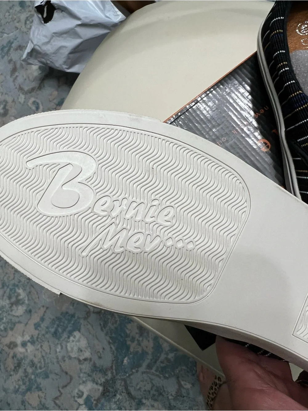 bernie mev. Black Striped Slip-On Flats